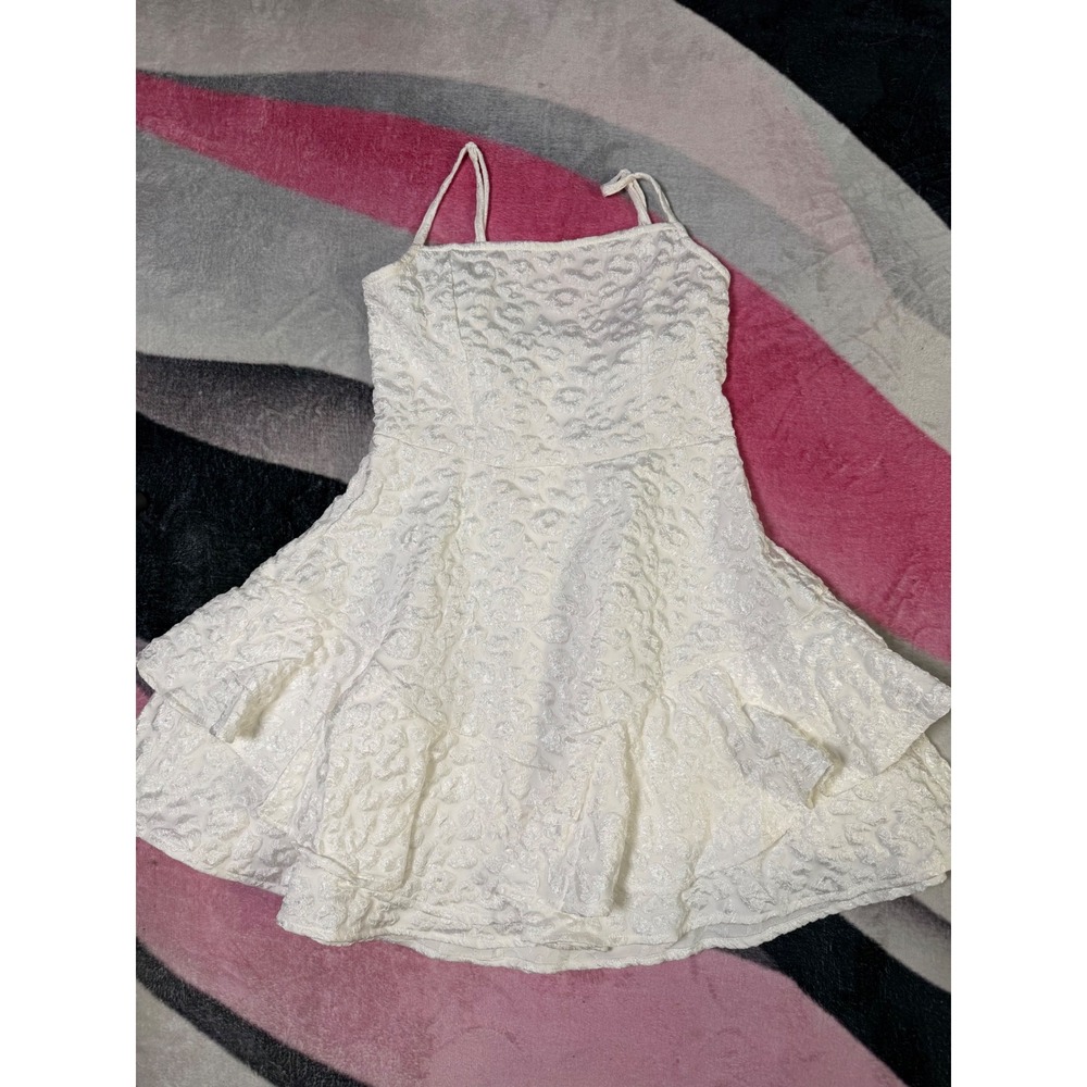 SHEIN White Jacquard Ruffle Mini Dress Size S 4 Leopard Texture Fit and Flare